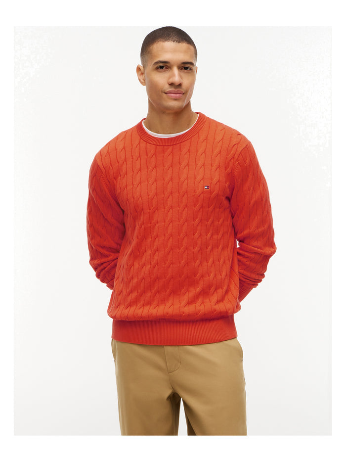 TOMMY HILFIGER Classic Cotton Cable Crew Neck Brilliant Orange - image 2