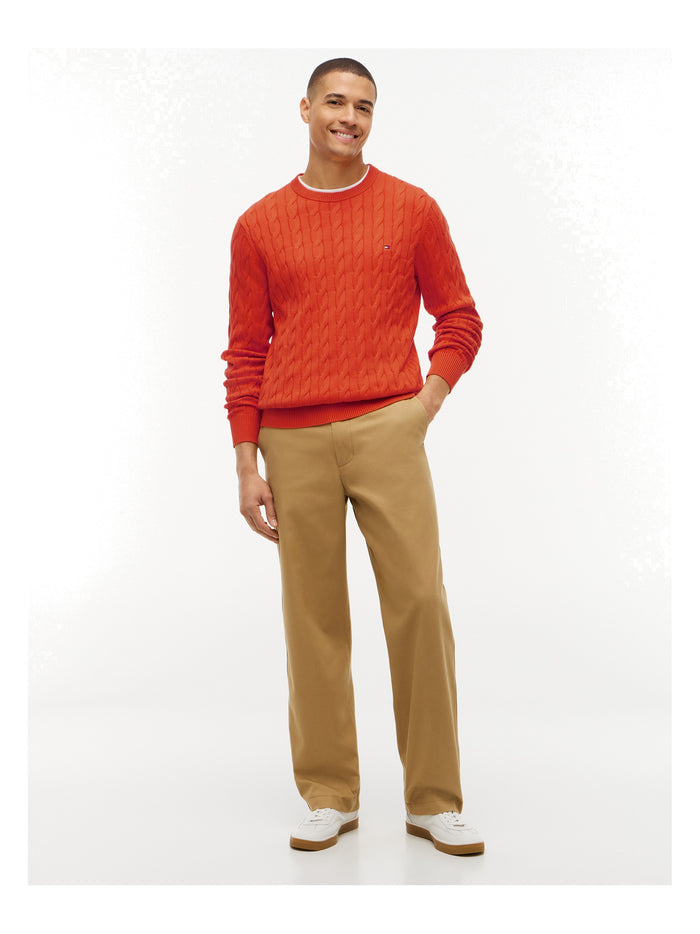 TOMMY HILFIGER Classic Cotton Cable Crew Neck Brilliant Orange - image 3