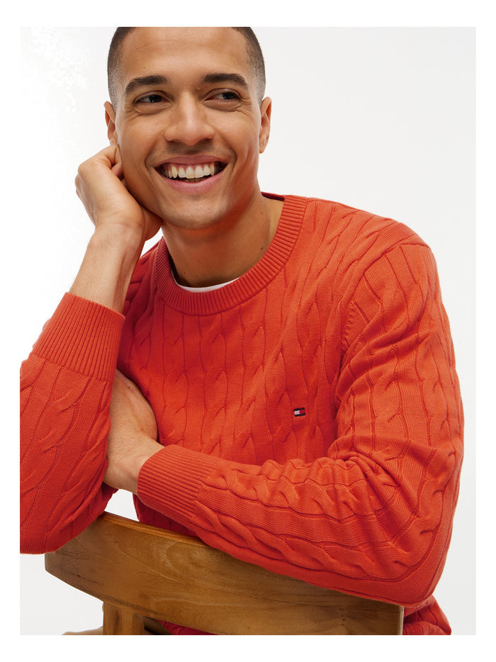 TOMMY HILFIGER Classic Cotton Cable Crew Neck Brilliant Orange - image 4