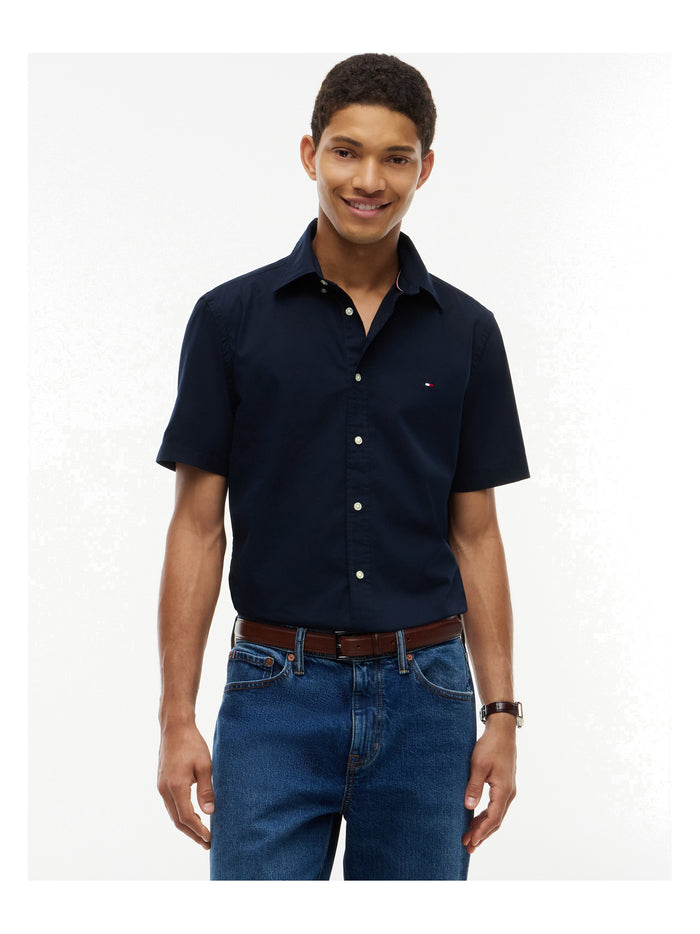 TOMMY HILFIGER Core Flex Poplin Solid S/S Shirt Navy Blue - image 2