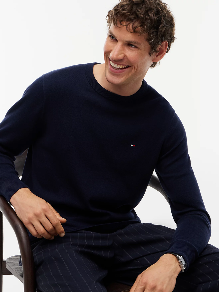 TOMMY HILFIGER Crew Neck Jumper With Cashmere Navy Blue