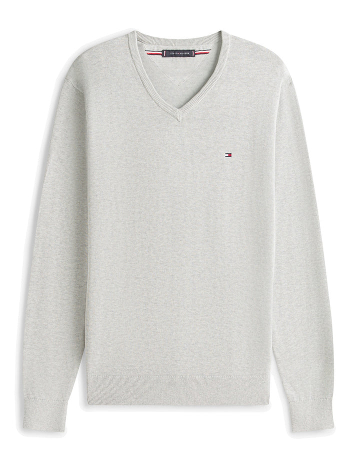 TOMMY HILFIGER Essential Cotton V Neck Light Grey Heather