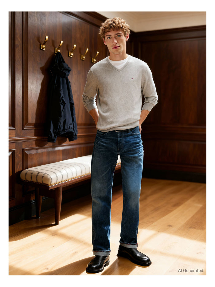 TOMMY HILFIGER Essential Cotton V Neck Light Grey Heather - image 6