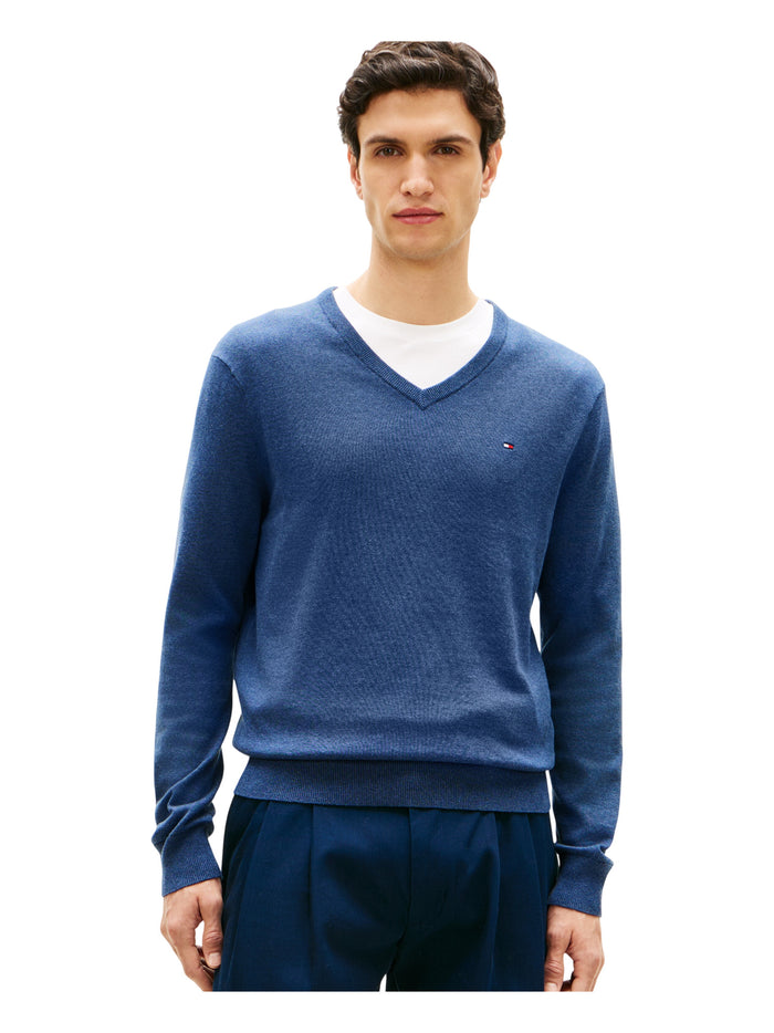 TOMMY HILFIGER Essential Cotton V Neck Aegean Sea Heather - image 2