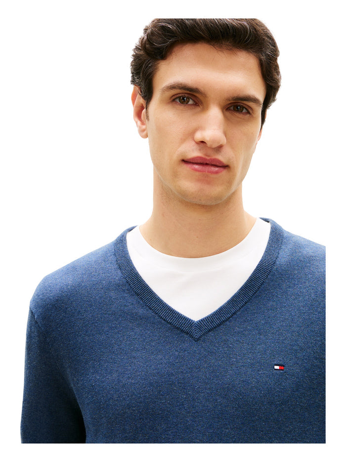 TOMMY HILFIGER Essential Cotton V Neck Aegean Sea Heather - image 3
