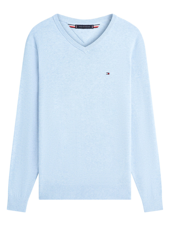 TOMMY HILFIGER Essential Cotton V Neck Vessel Blue Heather