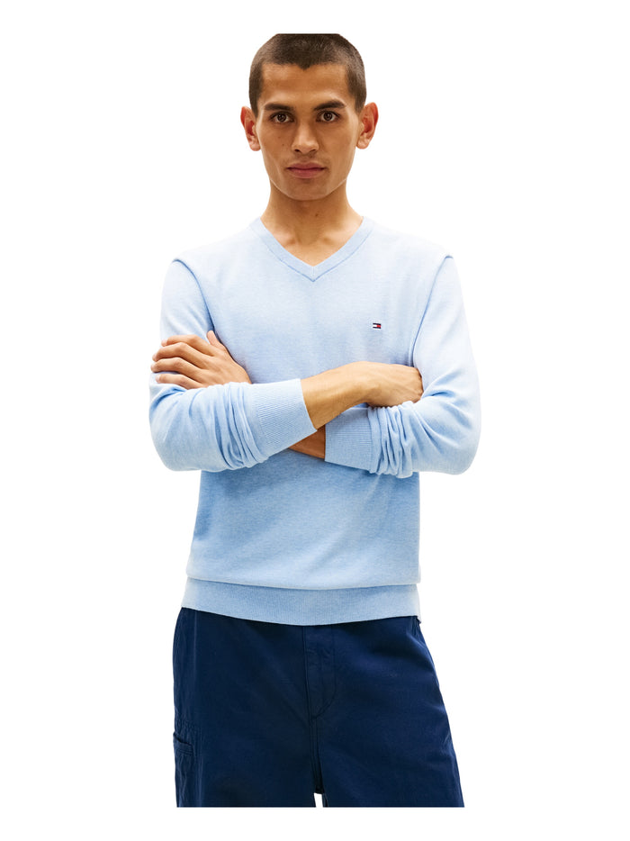 TOMMY HILFIGER Essential Cotton V Neck Vessel Blue Heather - image 2