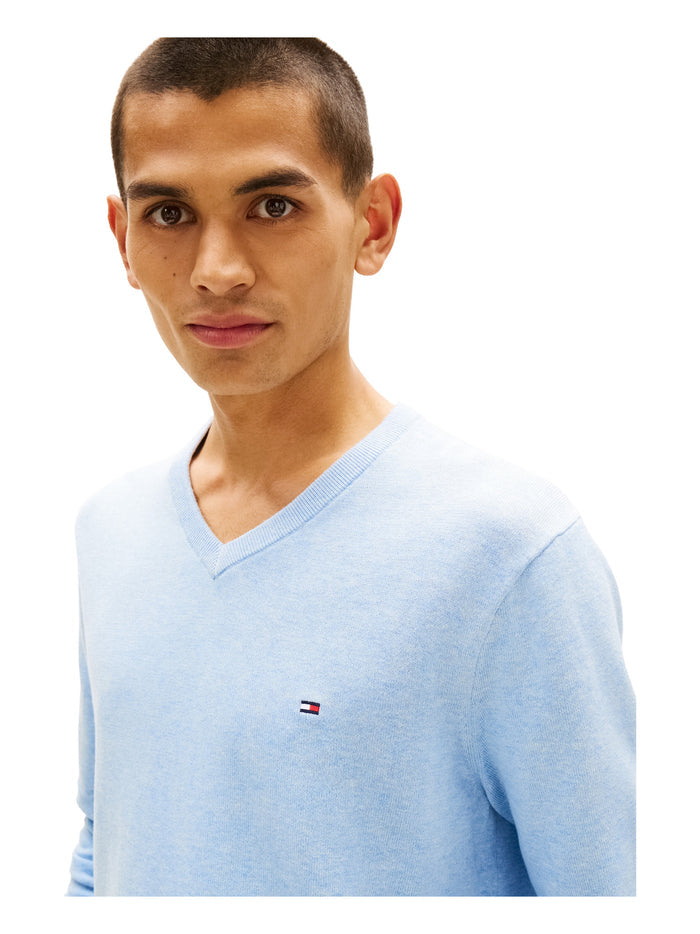 TOMMY HILFIGER Essential Cotton V Neck Vessel Blue Heather - image 3