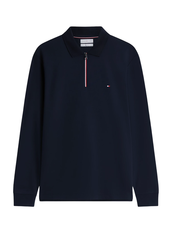 TOMMY HILFIGER Fluid Cotton Long Sleeve Polo Shirt Navy Blue