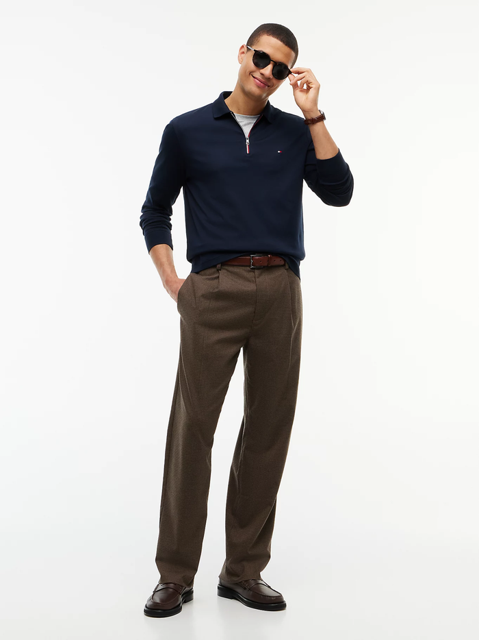 TOMMY HILFIGER Fluid Cotton Long Sleeve Polo Shirt Navy Blue