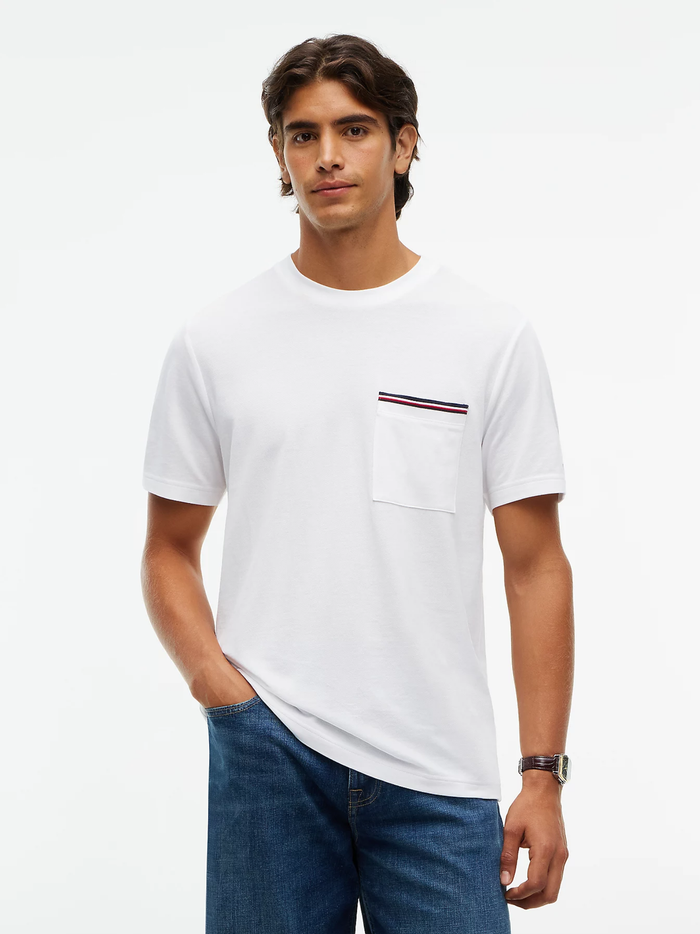 TOMMY HILFIGER Global Stripe Pocket Pique T-Shirt White