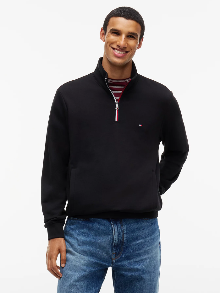 TOMMY HILFIGER Global Stripe Terry Quarter-Zip Sweatshirt Black