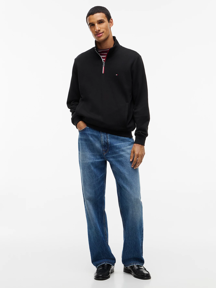 TOMMY HILFIGER Global Stripe Terry Quarter-Zip Sweatshirt Black