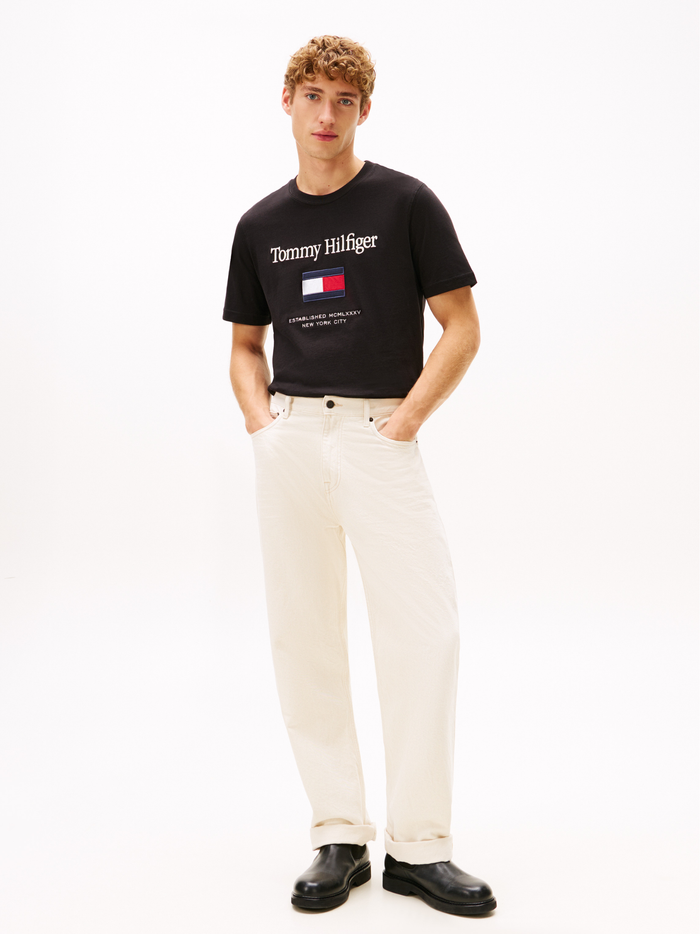 TOMMY HILFIGER Logo Embroidery Crew Neck T-Shirt Black