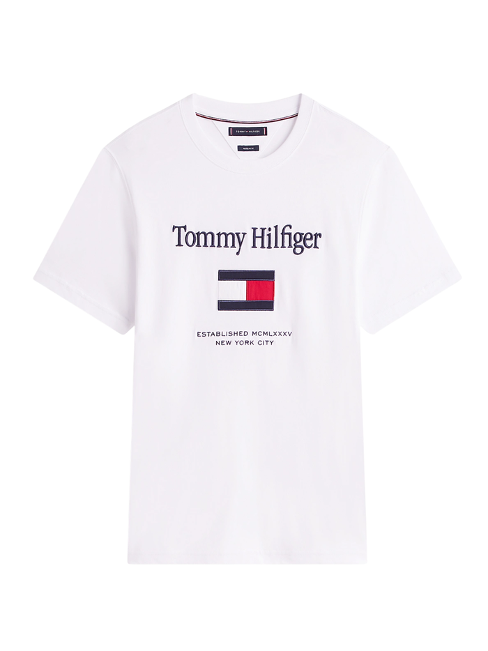 TOMMY HILFIGER Logo Embroidery Crew Neck T-Shirt White
