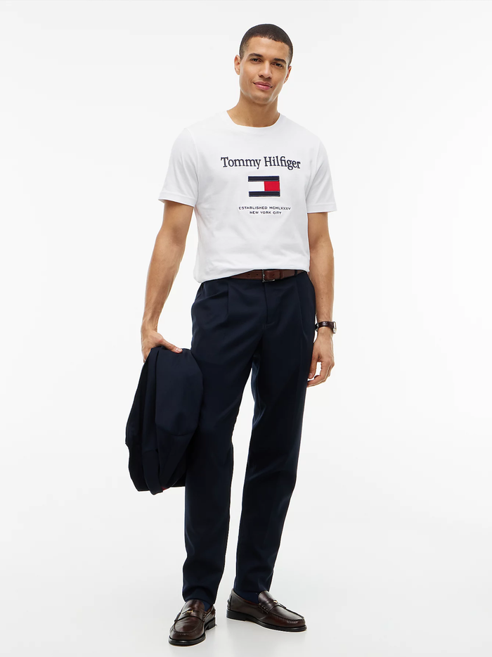 TOMMY HILFIGER Logo Embroidery Crew Neck T-Shirt White