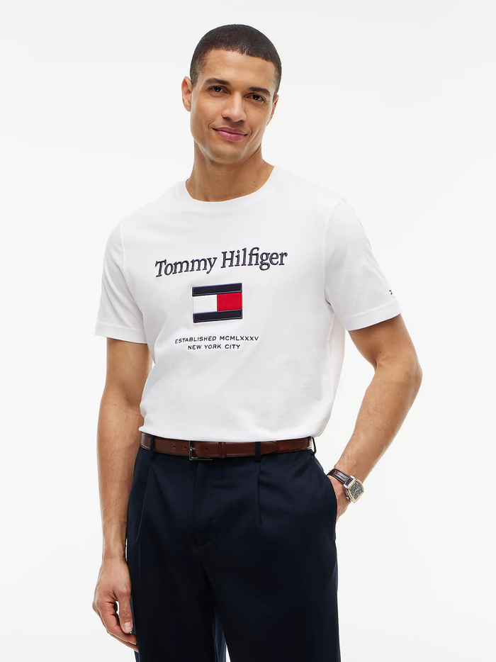TOMMY HILFIGER Logo Embroidery Crew Neck T-Shirt White