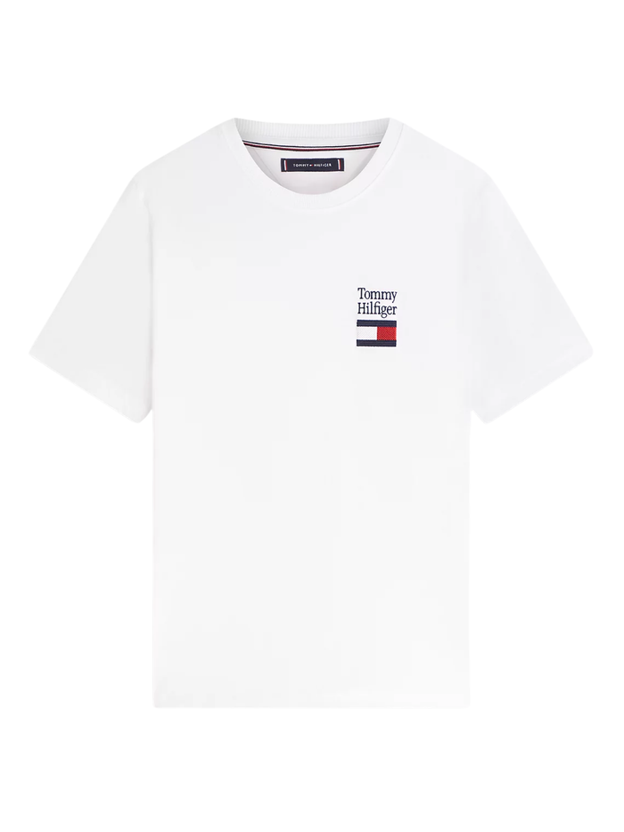 TOMMY HILFIGER Logo Embroidery Jersey Crew Neck T-Shirt White