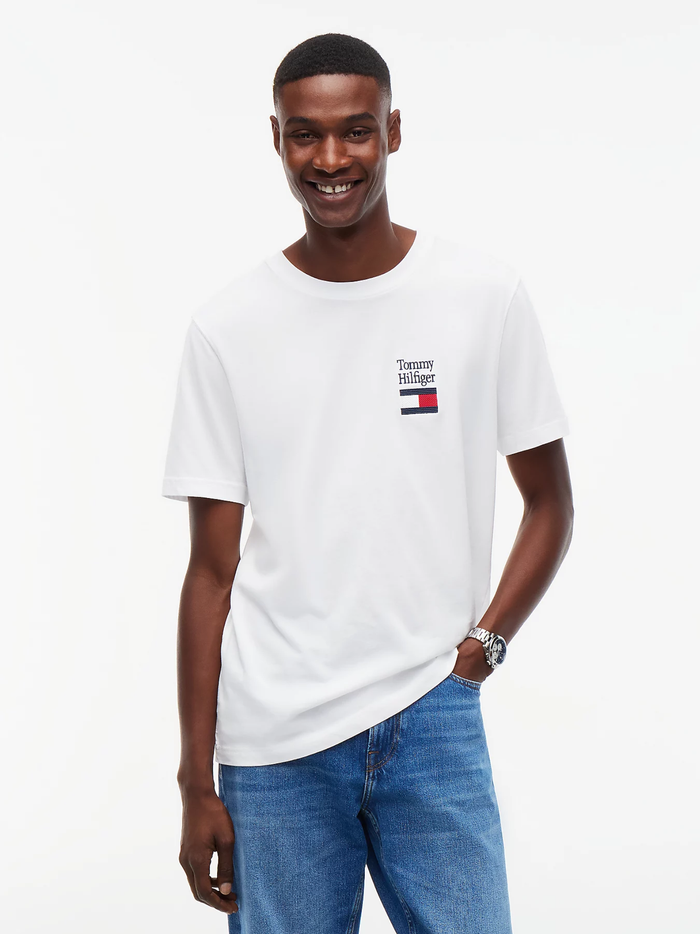 TOMMY HILFIGER Logo Embroidery Jersey Crew Neck T-Shirt White