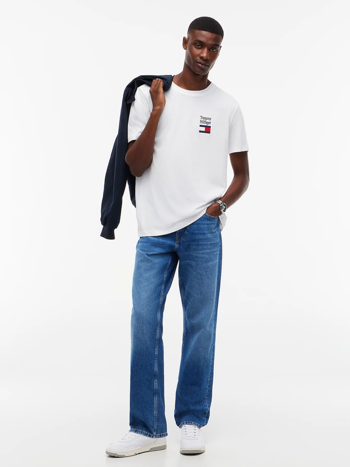 TOMMY HILFIGER Logo Embroidery Jersey Crew Neck T-Shirt White