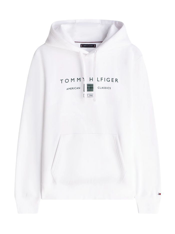 TOMMY HILFIGER Logo Terry Drawstring Hoodie White