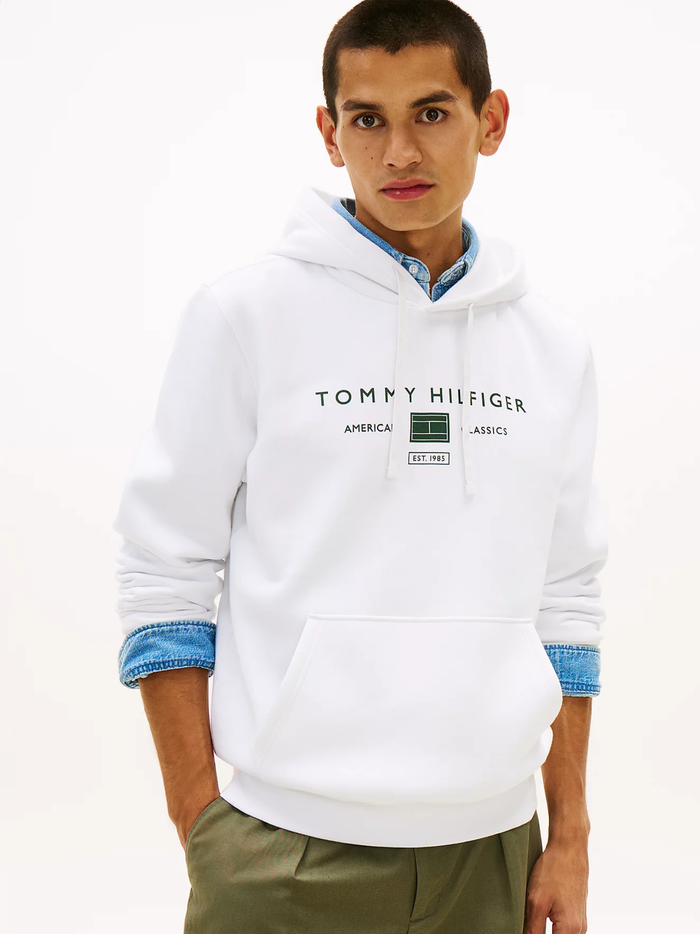 TOMMY HILFIGER Logo Terry Drawstring Hoodie White