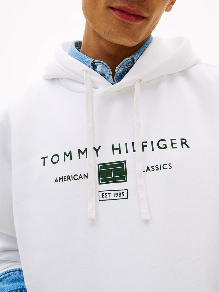 TOMMY HILFIGER Logo Terry Drawstring Hoodie White