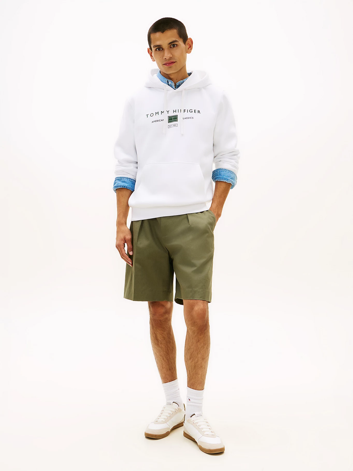TOMMY HILFIGER Logo Terry Drawstring Hoodie White