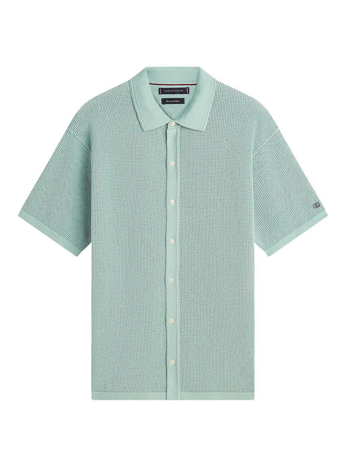 TOMMY HILFIGER New York Label Relaxed Fit Waffle Knit Shirt Crushed Mint