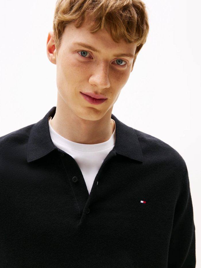 TOMMY HILFIGER Polo Collar Jumper with Cashmere Black