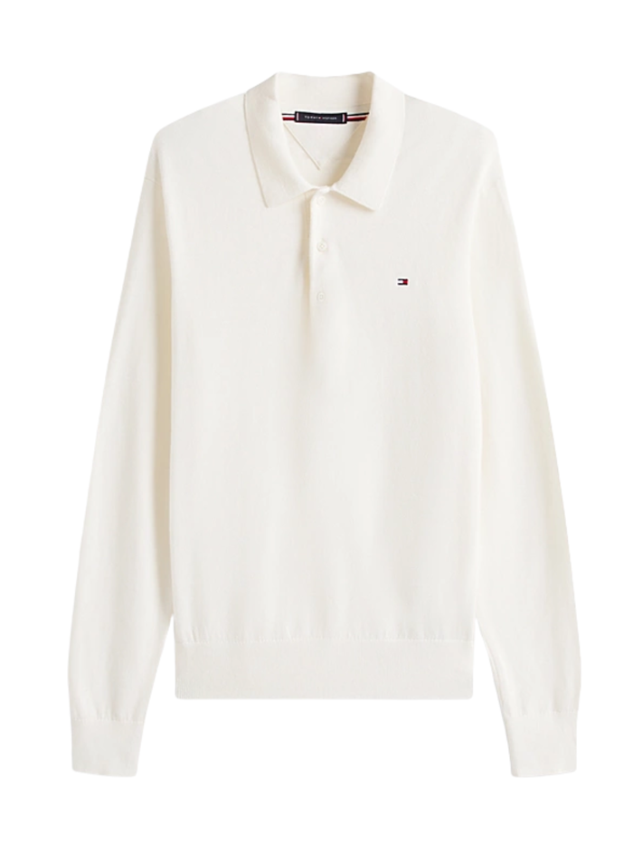 TOMMY HILFIGER Regular Fit Polo Jumper With Cashmere Ivory Petal