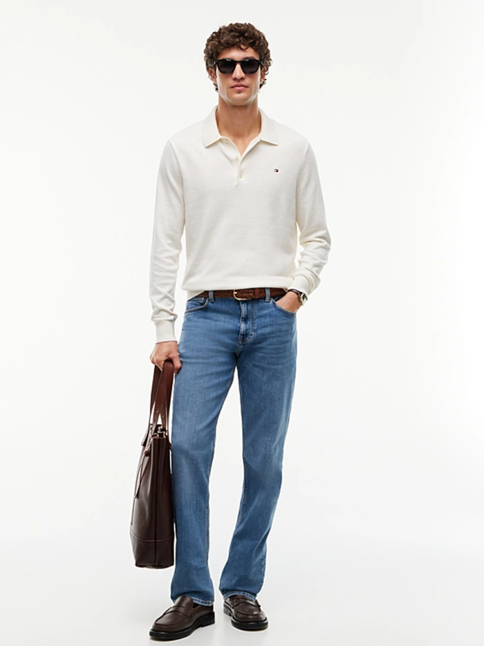 TOMMY HILFIGER Regular Fit Polo Jumper With Cashmere Ivory Petal