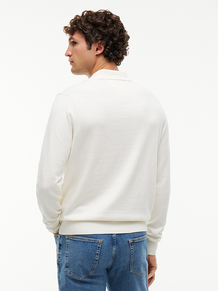 TOMMY HILFIGER Regular Fit Polo Jumper With Cashmere Ivory Petal