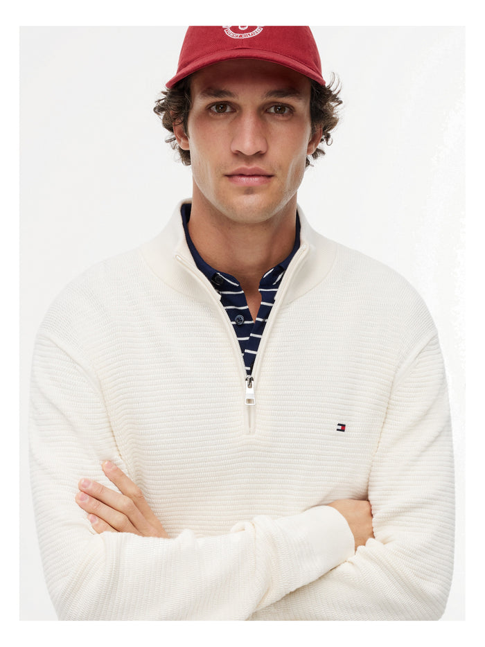TOMMY HILFIGER Seasonal Structure Zip Mock Ivory Petal - image 4