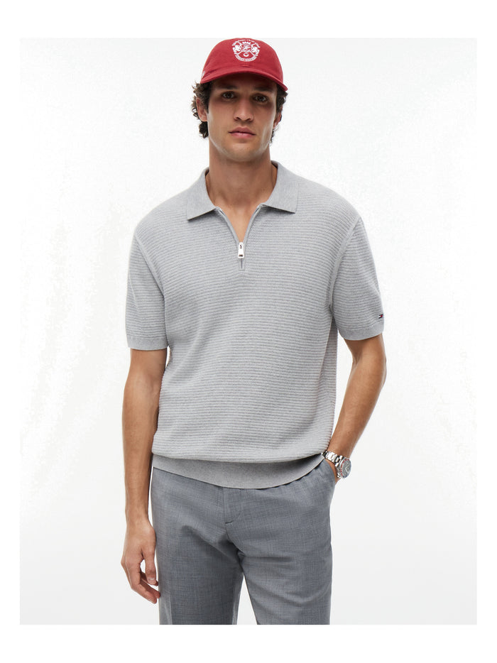 TOMMY HILFIGER Seasonal Structure Ss Zip Polo Light Grey Heather - image 2