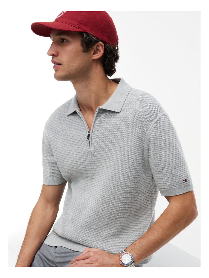 TOMMY HILFIGER Seasonal Structure Ss Zip Polo Light Grey Heather - image 4