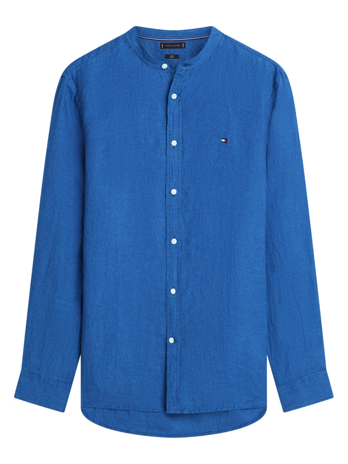 TOMMY HILFIGER Pigment Dye Stand Collar Shirt Blue Jean