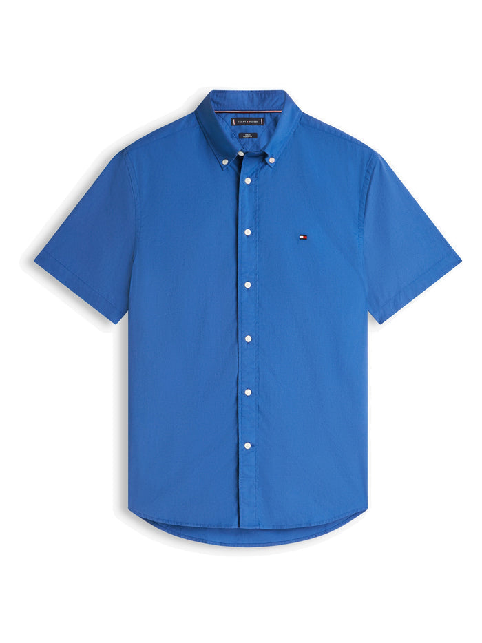 TOMMY HILFIGER Flex Poplin Solid S/S Shirt Blue Orbit