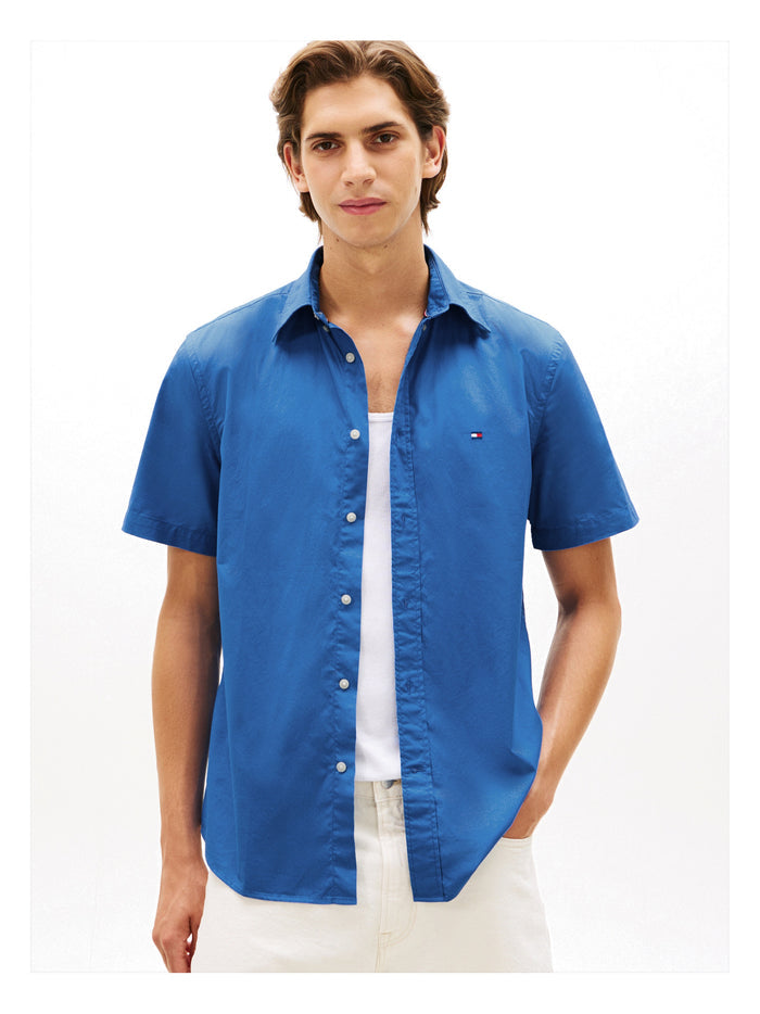 TOMMY HILFIGER Flex Poplin Solid S/S Shirt Blue Orbit - image 2