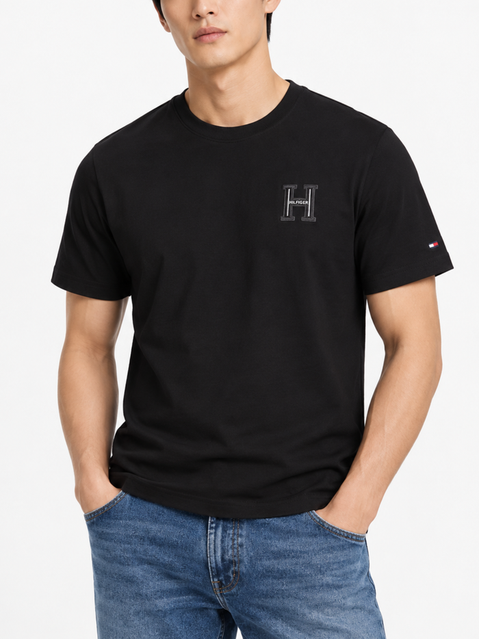 TOMMY HILFIGER Varsity Logo Embroidery Crew Neck T-Shirt Black