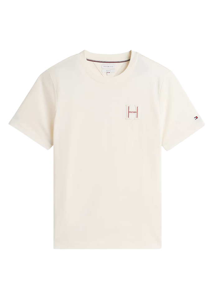 TOMMY HILFIGER Varsity Logo Embroidery Crew Neck T-Shirt Ivory Petal