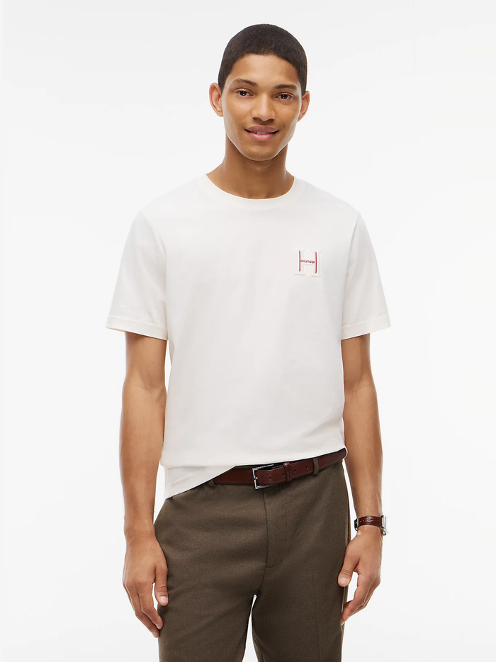 TOMMY HILFIGER Varsity Logo Embroidery Crew Neck T-Shirt Ivory Petal