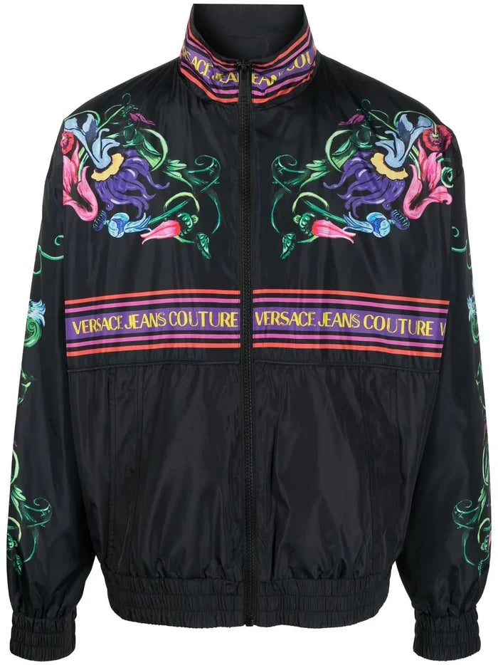 VERSACE MEN V Emblem Garden Print Jacket Black/Multi - MAISONDEFASHION.COM