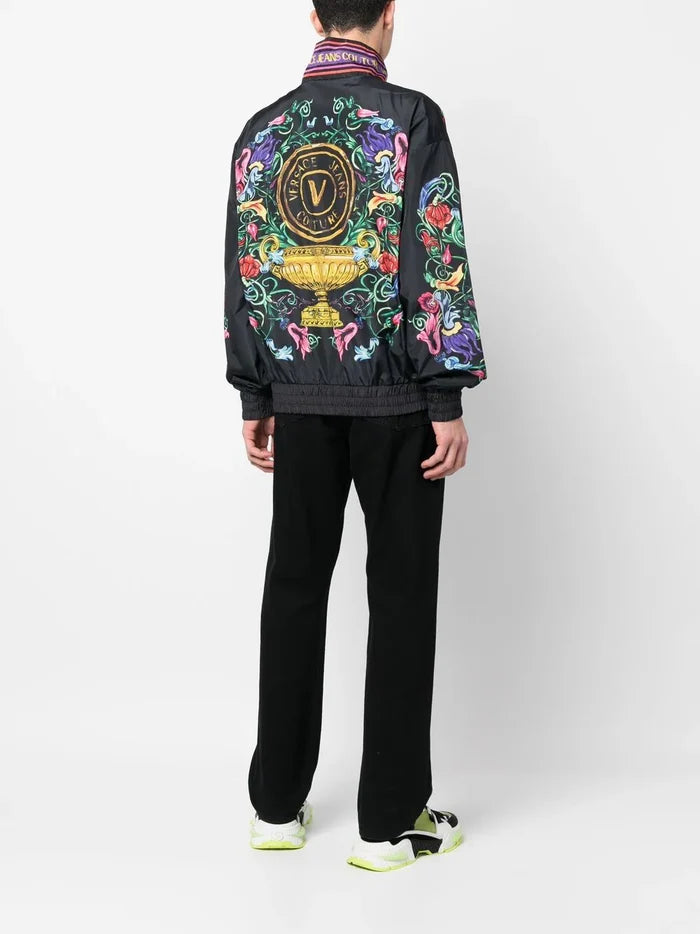 VERSACE MEN V Emblem Garden Print Jacket Black/Multi - MAISONDEFASHION.COM