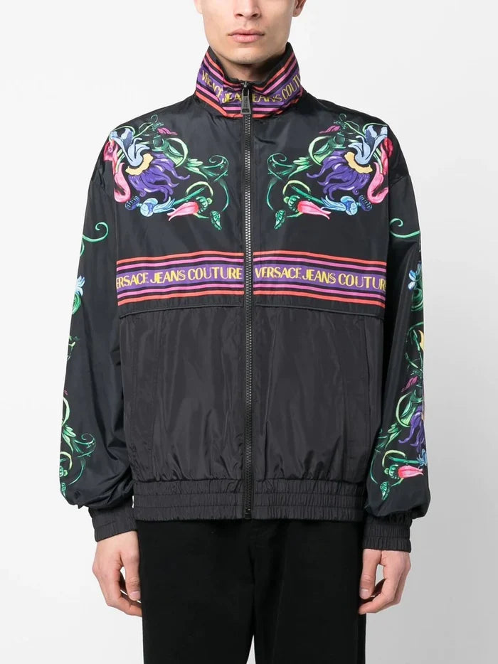 VERSACE MEN V Emblem Garden Print Jacket Black/Multi - MAISONDEFASHION.COM