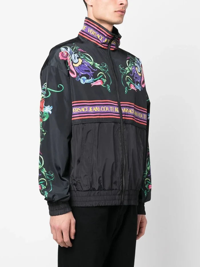 VERSACE MEN V Emblem Garden Print Jacket Black/Multi - MAISONDEFASHION.COM