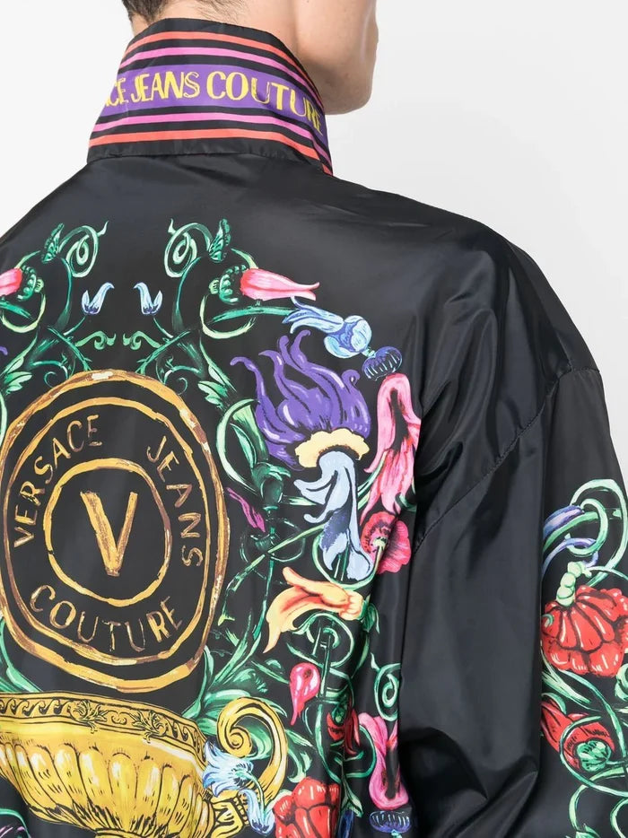 VERSACE MEN V Emblem Garden Print Jacket Black/Multi - MAISONDEFASHION.COM