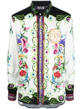 VERSACE MEN V Emblem Garden Print Shirt White/Multi - MAISONDEFASHION.COM