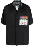 VERSACE MEN V Emblem Garden Print Short Sleeve Shirt Black/Multi - MAISONDEFASHION.COM