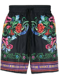 VERSACE MEN V Emblem Garden Print Shorts Black/Multi - MAISONDEFASHION.COM